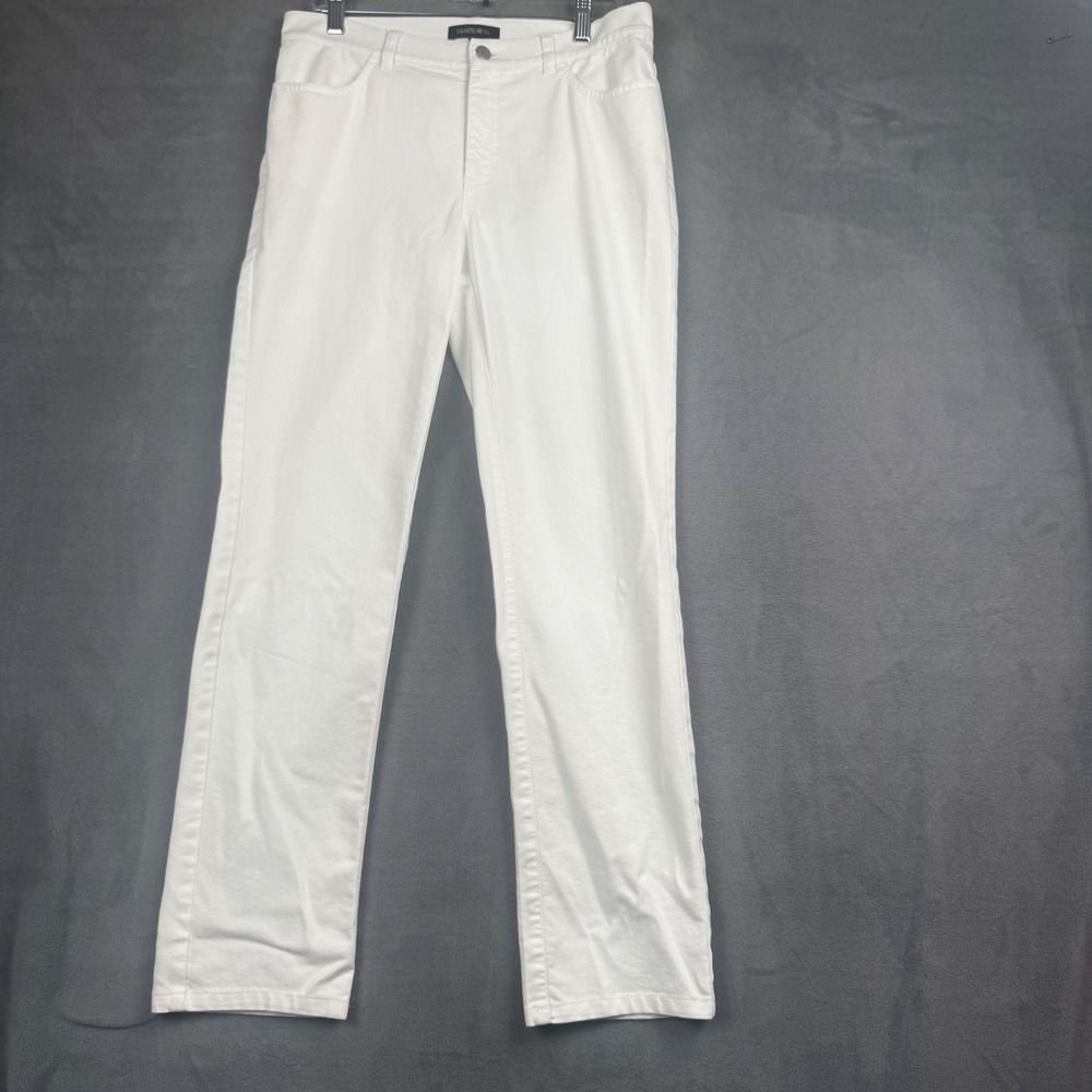 Lafayette 148 New York White Straight Leg Denim Pants Womens Size 8 Cotton Blend